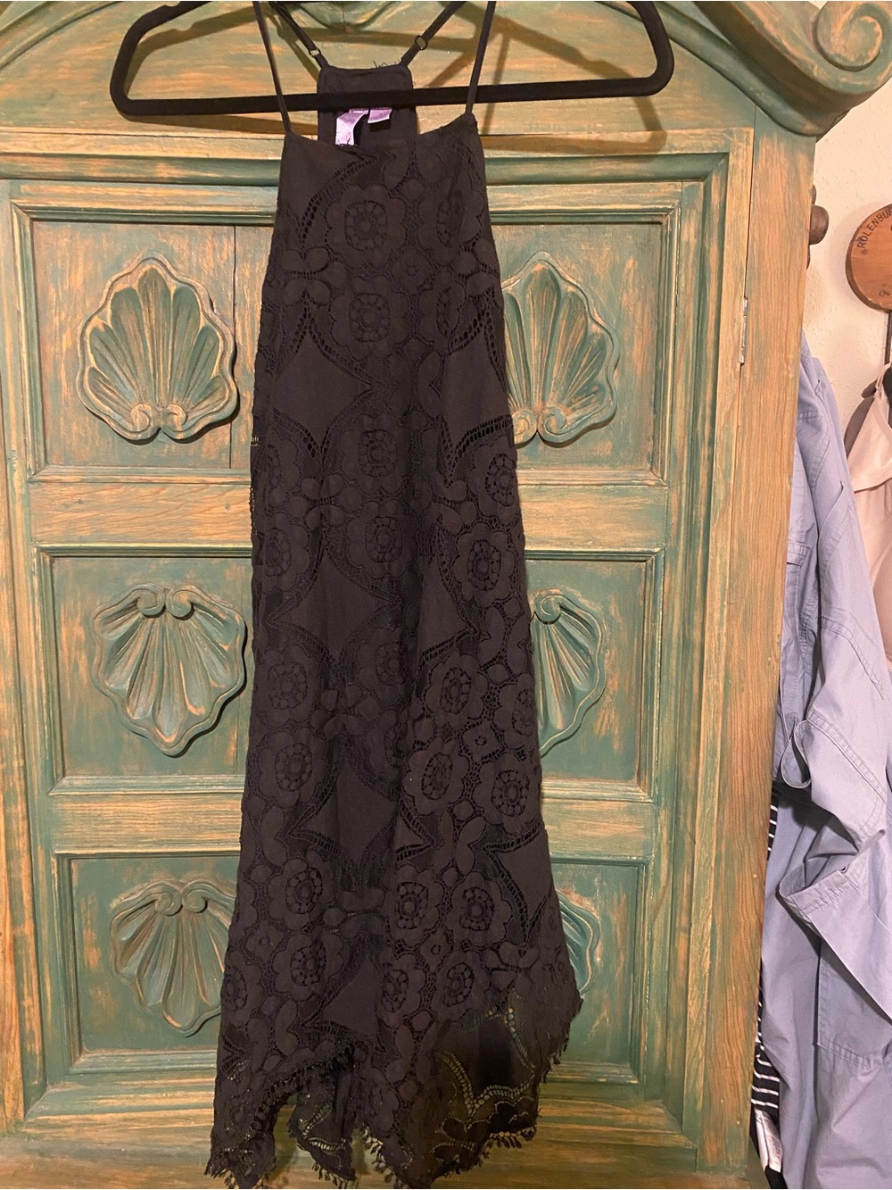 Black Lace Midi Dress with Halter Neck - Unknown Brand